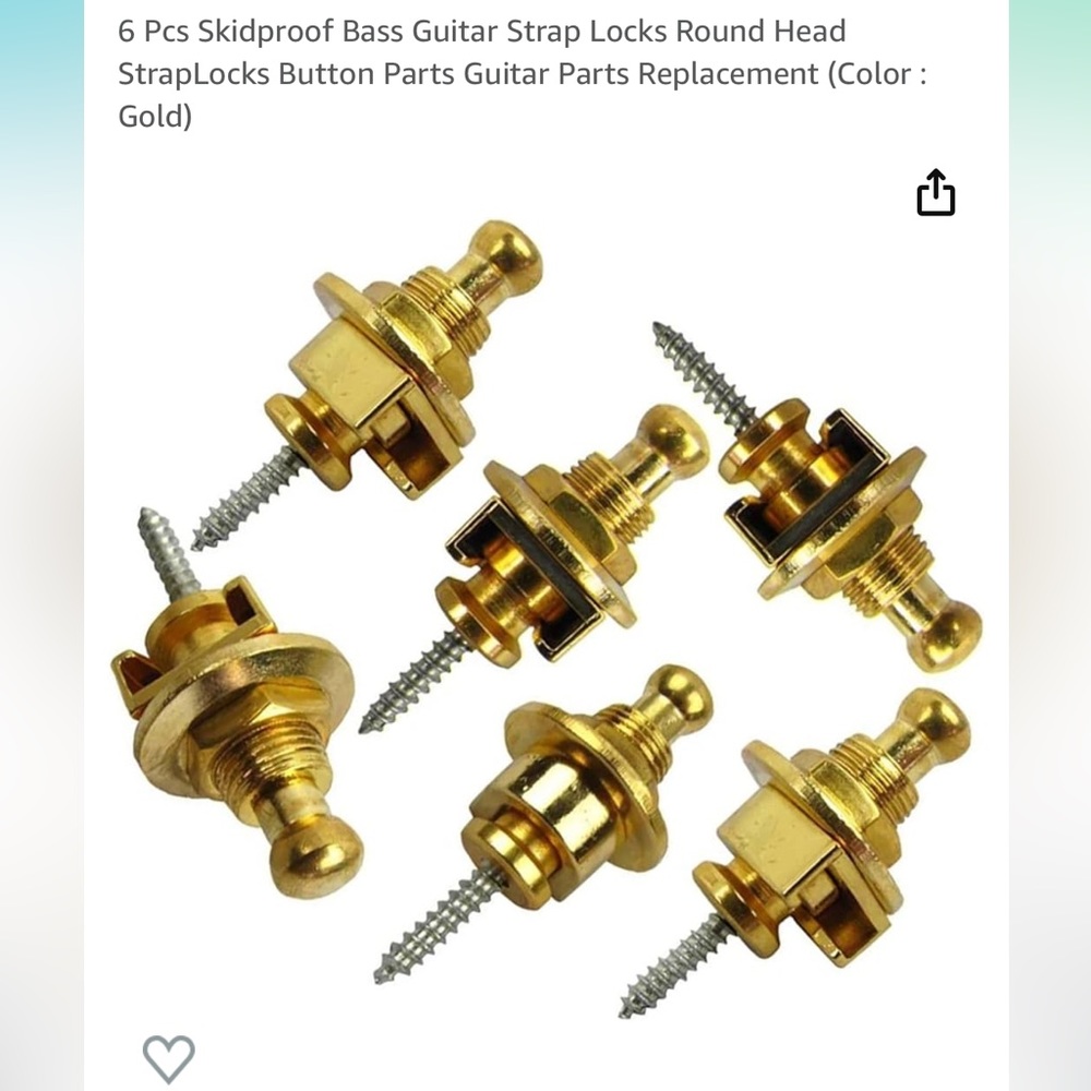 NEW 6 PCS Guitar Strap Locks Buttons Non-slip Security Straplocks guitar (Gold)